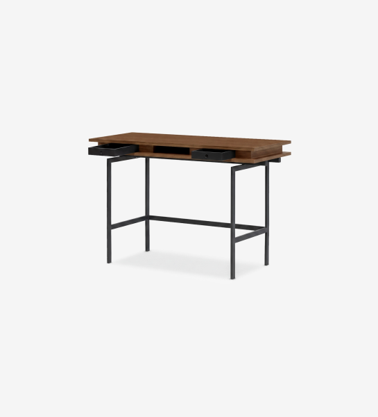 Bureau Lagos en bois foncé avec deux tiroirs et piétement en métal