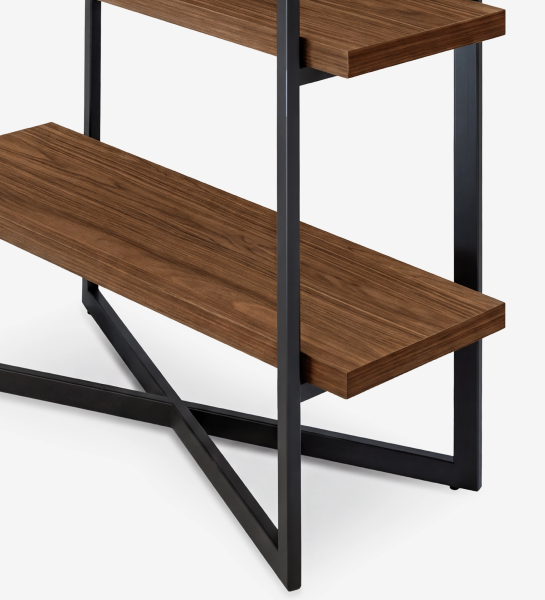 Lagos Bookcase with walnut shelves and black metal X-base
