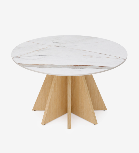 Lagos Center Table with round white marble top and wooden star-shaped base