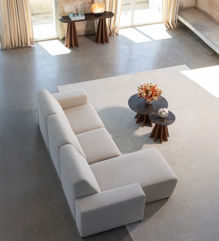 Sofá Lagos 2 lugares e chaise longue direita, estofado a tecido Light Grey.