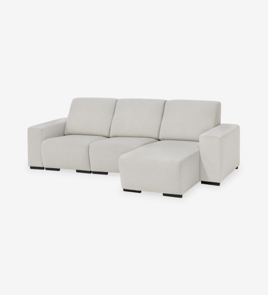 Sofá con chaise longue Lagos en tejido gris claro, tres plazas y chaise a la derecha