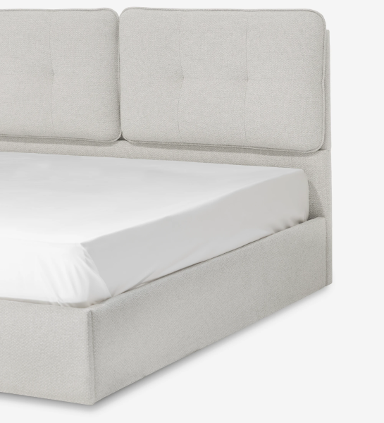 Cama de Casal Lagos em tecido bege claro com cabeceira almofadada