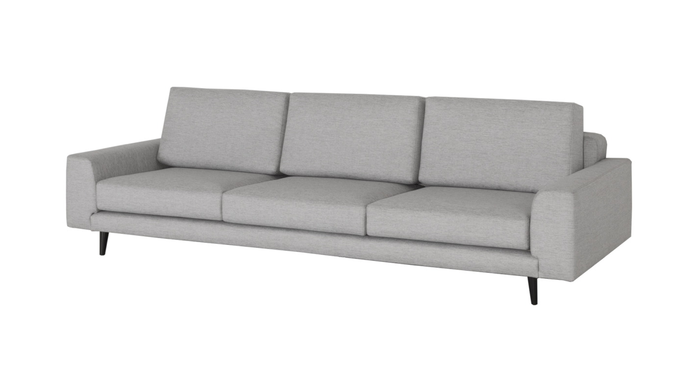 Sofá Oslo 3 lugares, estofado a tecido Babel Light Grey, pés lacados