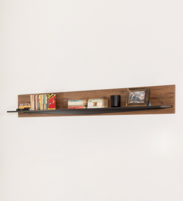 Black lacquered shelf and detail, with aged oak frame.