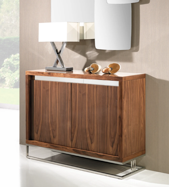 Shoes Cabinet with 2 doors, nutwood structure, stainless steel foot, mirror detail