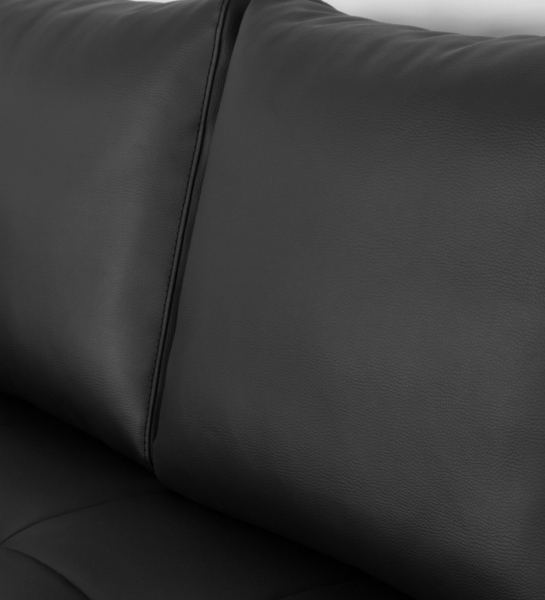 3 seater, upholstered in black eco leather and metal feet.