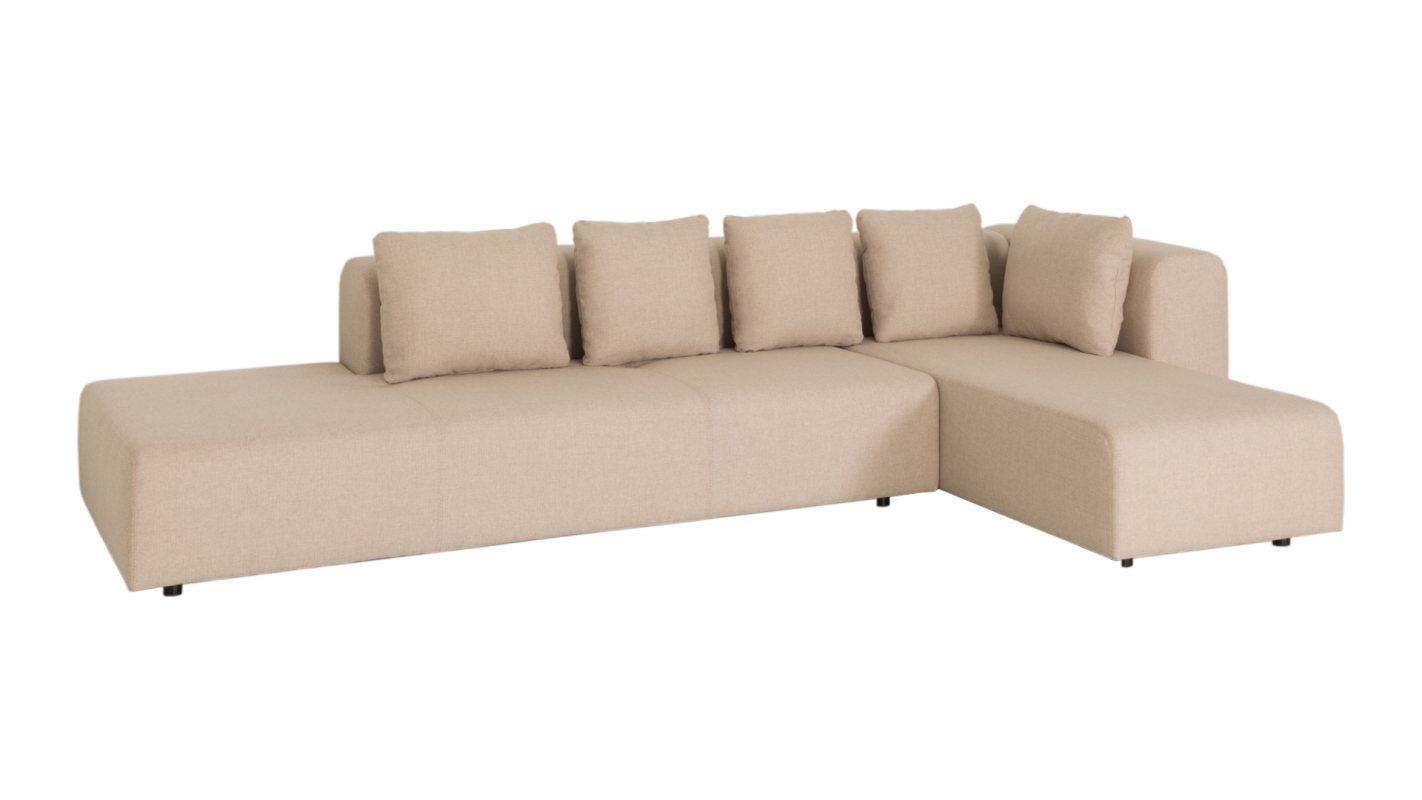 Sofá Com Chaise Longue Dubai 2 lugares, estofado a tecido Babel Beige