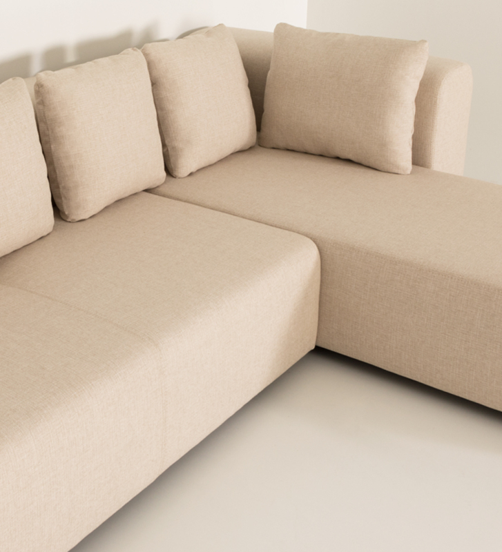 Sofá Com Chaise Longue Dubai 2 lugares, estofado a tecido Babel Beige