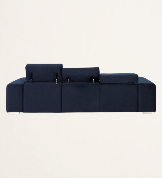 3 seater, fabric upholstered, with reclining headrests.