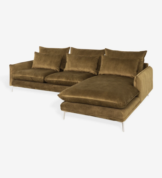2 Seater sofa, upholstered in fabric with metallic feet.