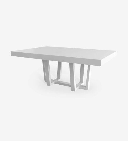 Rectangular dining table with white lacquered top and foot.