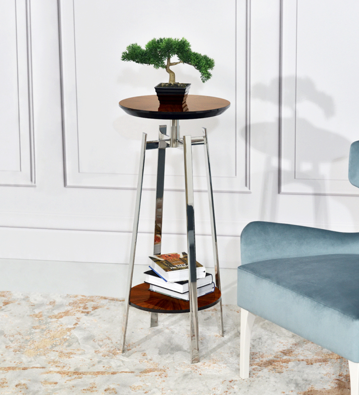 High brightness palissandro top, stainless steel feet.