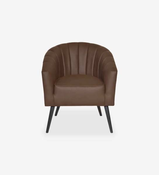 Armchair upholstered in fabric, black lacquered feet.