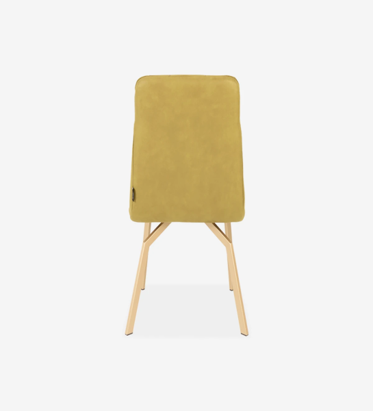 Fabric upholstered chair with gold lacquered metal feet.