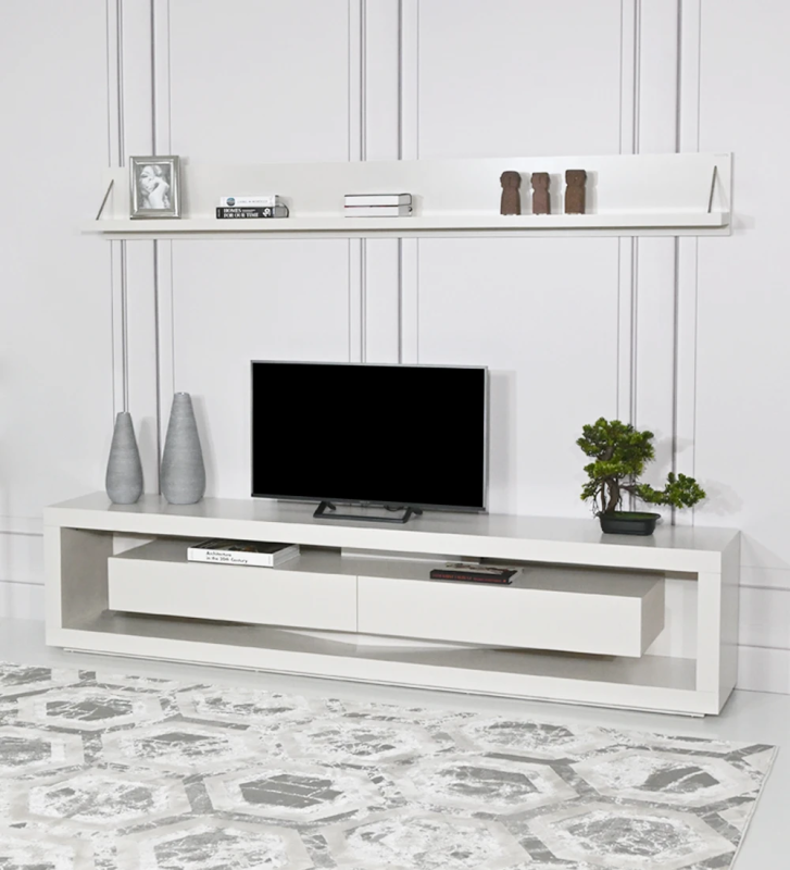 TV Stand with structure and drawer module lacquered in pearl