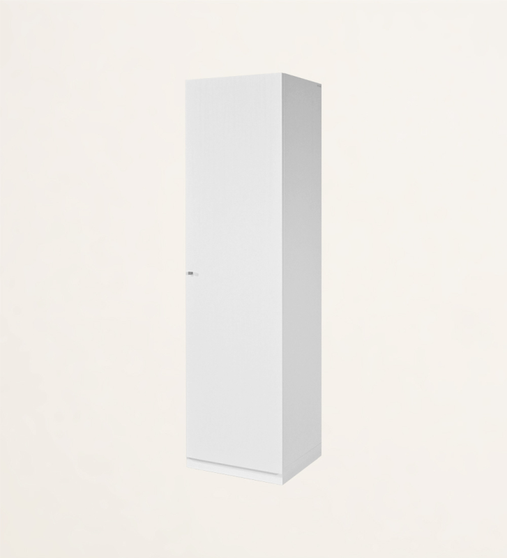 Bibliothèque basse en chêne blanc, avec 1 porte et des étagères amovibles.