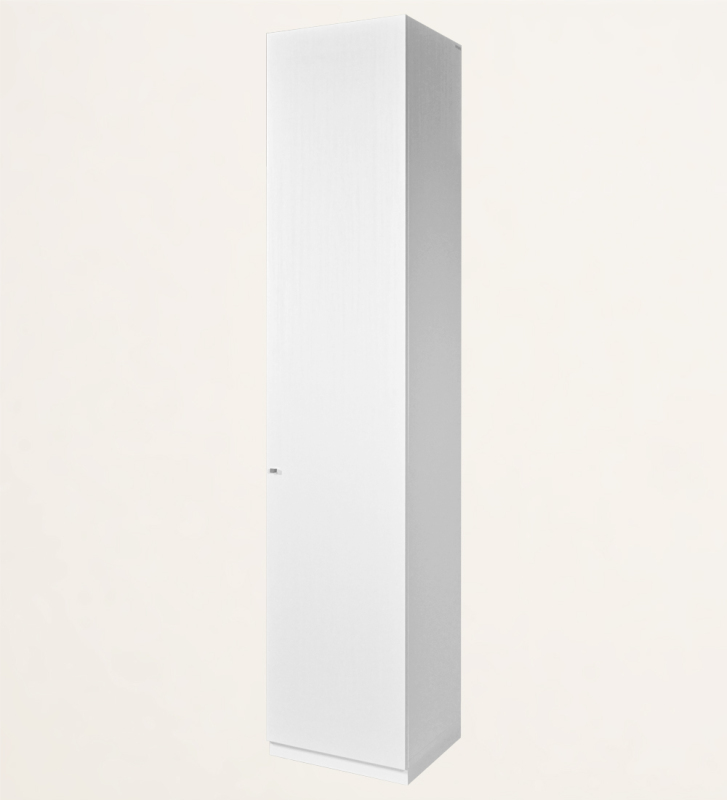 Grande bibliothèque en chêne blanc, avec 1 porte et des étagères amovibles.