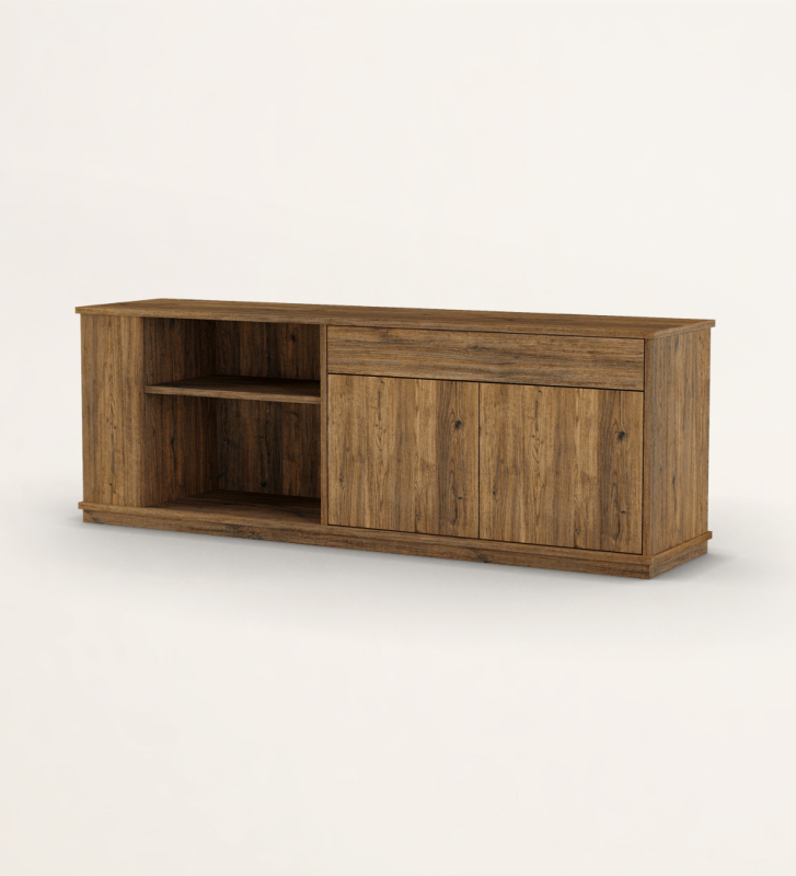 Side unit in aged oak, with 2 doors and 1 drawer, with shelves.